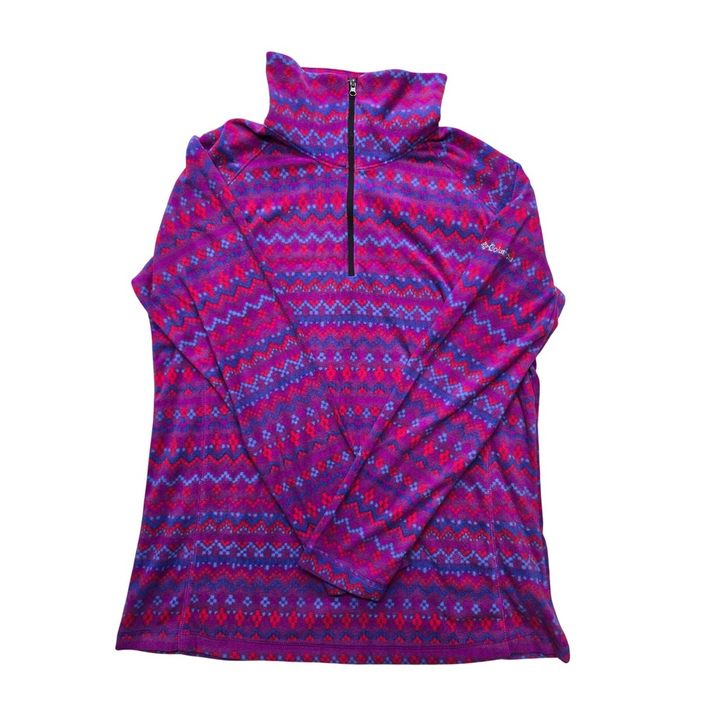 Columbia Fleece Quarter Zip Pullover Fair Isle Geometric Purple Pink Womens XL